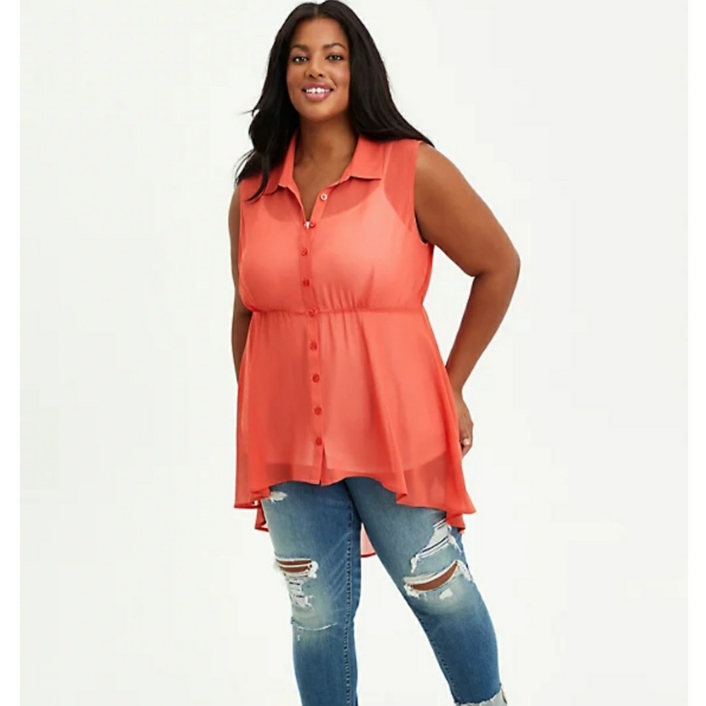 NWT Torrid Orange Chiffon Collared Babydoll Tunic